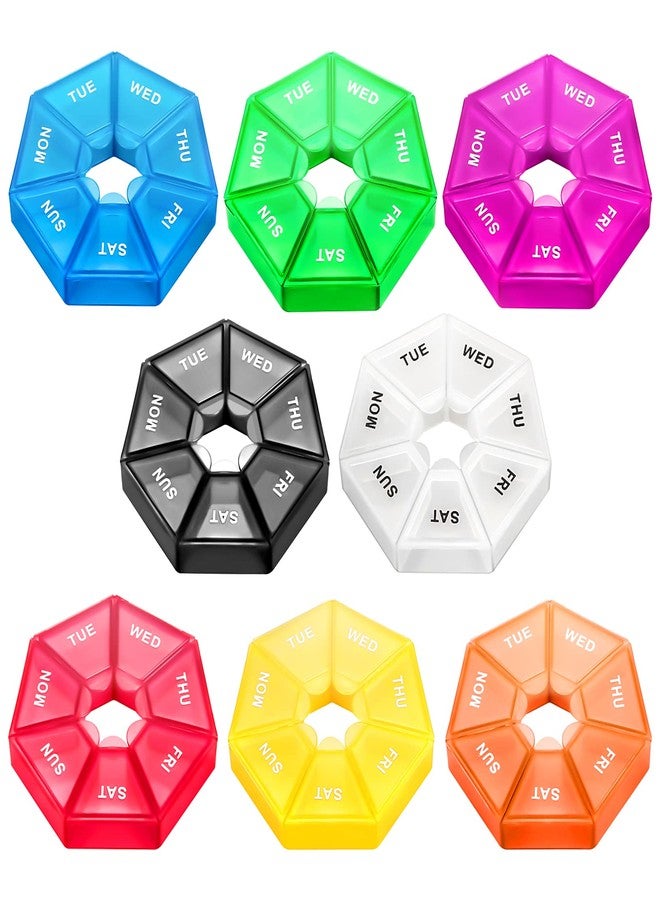 Ponpon 8pcs Pill Holder Box 7-Sided Portable Vitamin Holder Box Pill Organizer Medicine Planner (8 Corlor) - Image 1